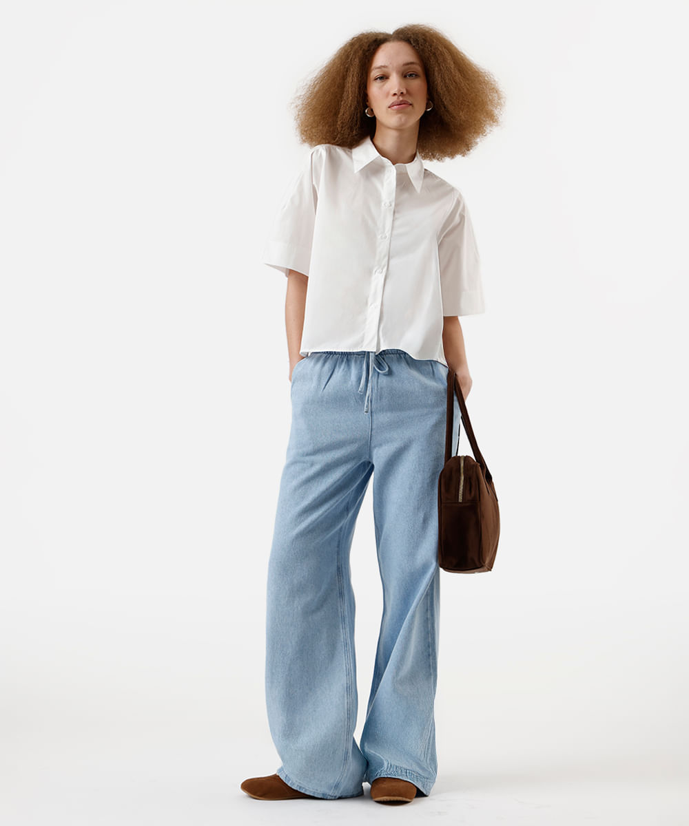 camisa feminina de algodão manga curta off white