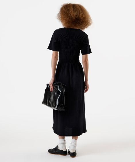 vestido midi feminino de algodão franzido preto