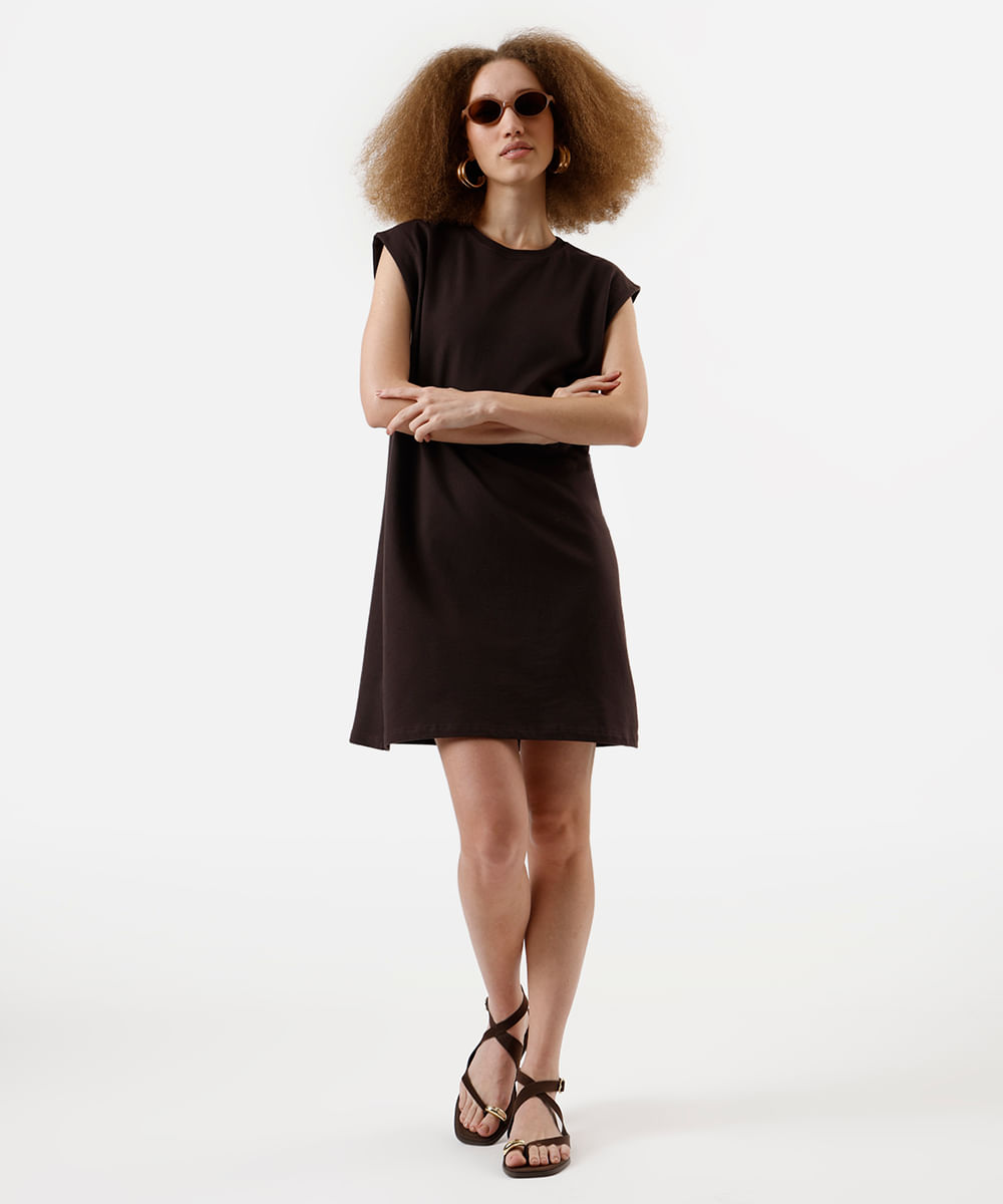 vestido feminino de algodão básico muscle marrom