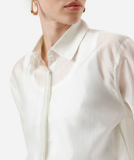 camisa feminina com liocel manga longa bege