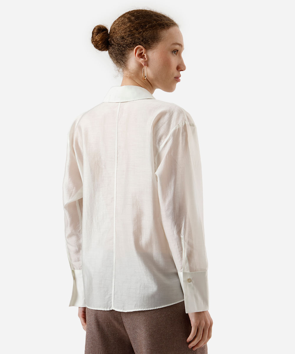 camisa feminina com liocel manga longa bege