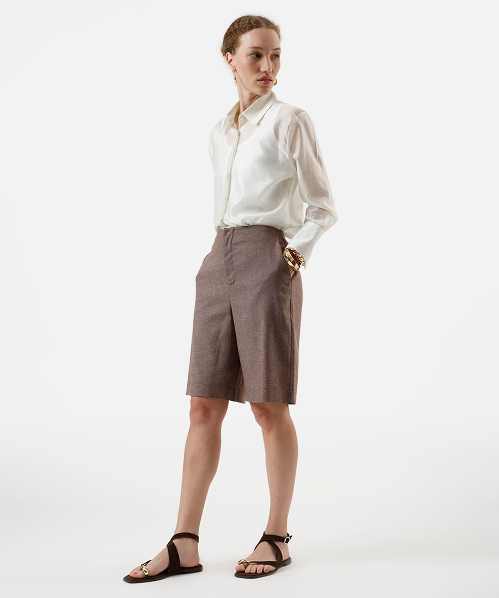 camisa feminina com liocel manga longa bege