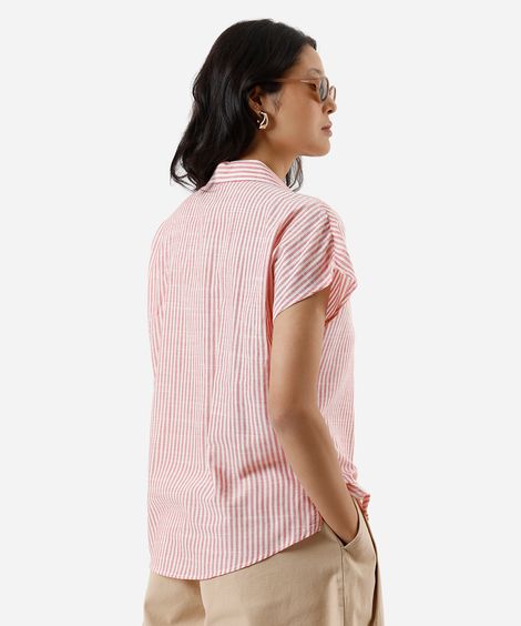 camisa feminina com viscose e bolso listrada vermelha