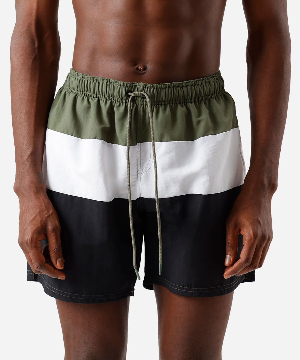 short masculino de poliamida com recortes cós elástico verde