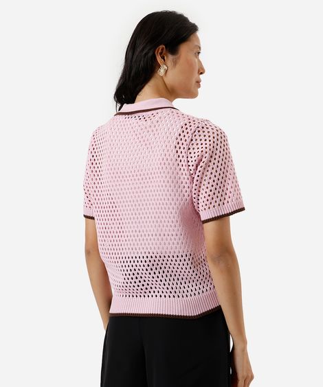 camisa feminina de tricot manga curta rosa