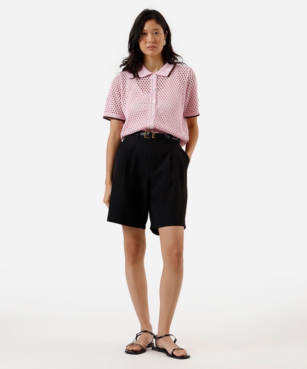 camisa feminina de tricot manga curta rosa