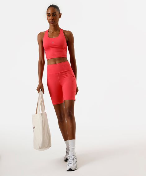 bermuda running feminina esportiva com bolsos e refletivos rosa