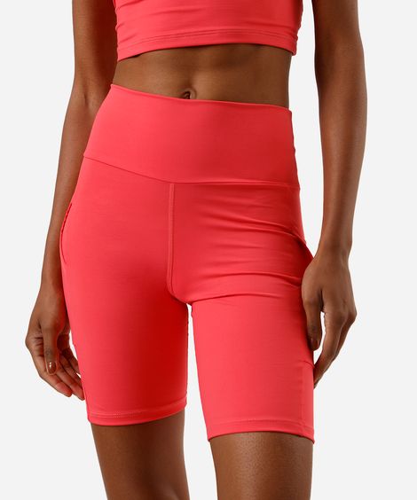 bermuda running feminina esportiva com bolsos e refletivos rosa