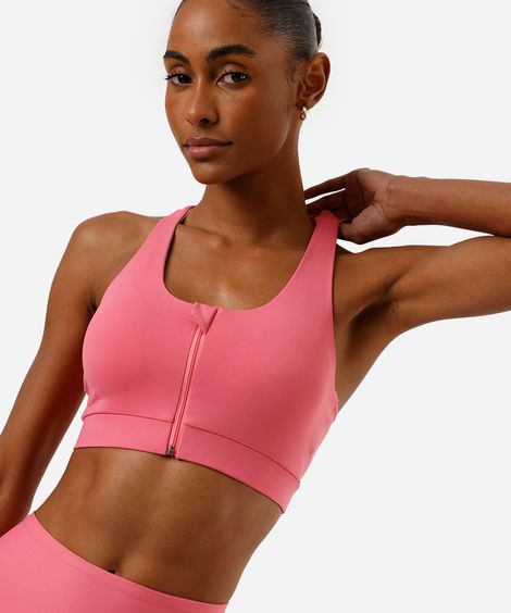 top nadador feminino esportivo com zíper rosa