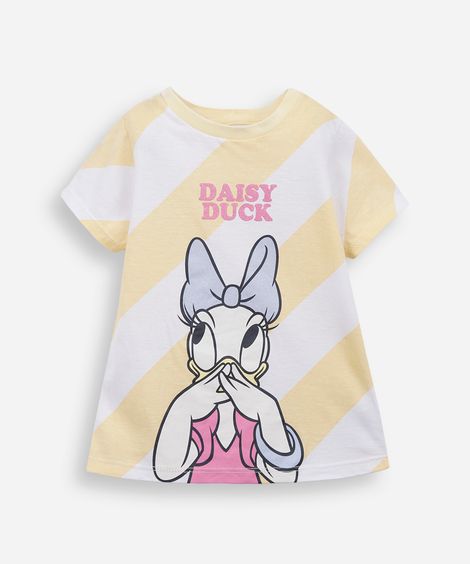 camiseta infantil de algodão margarida listrada amarela
