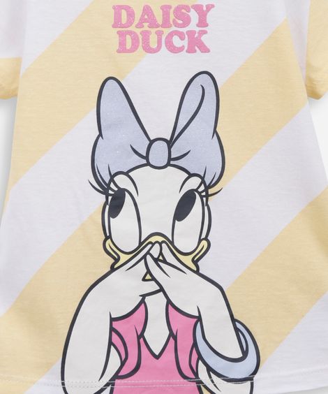 camiseta infantil de algodão margarida listrada amarela