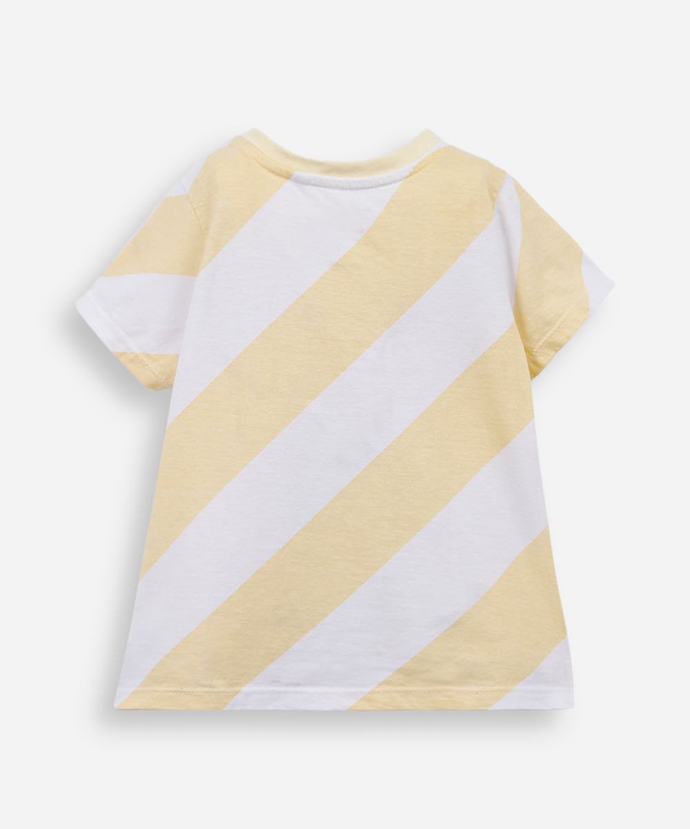 camiseta infantil de algodão margarida listrada amarela