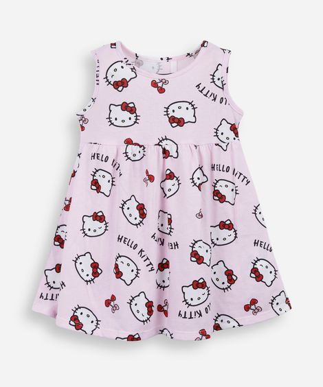 vestido infantil de algodão hello kitty rosa