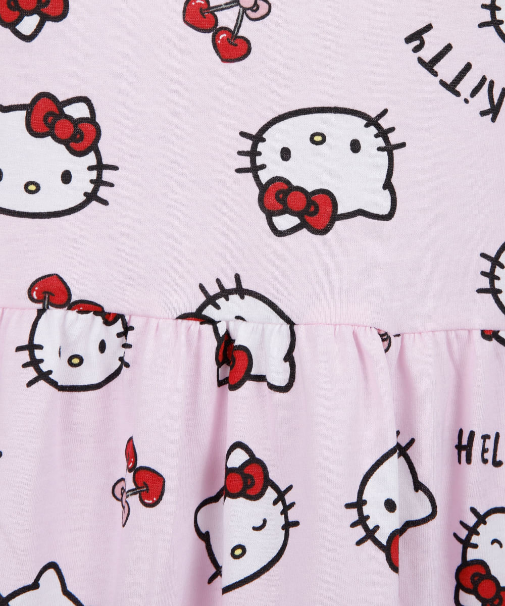 vestido infantil de algodão hello kitty rosa