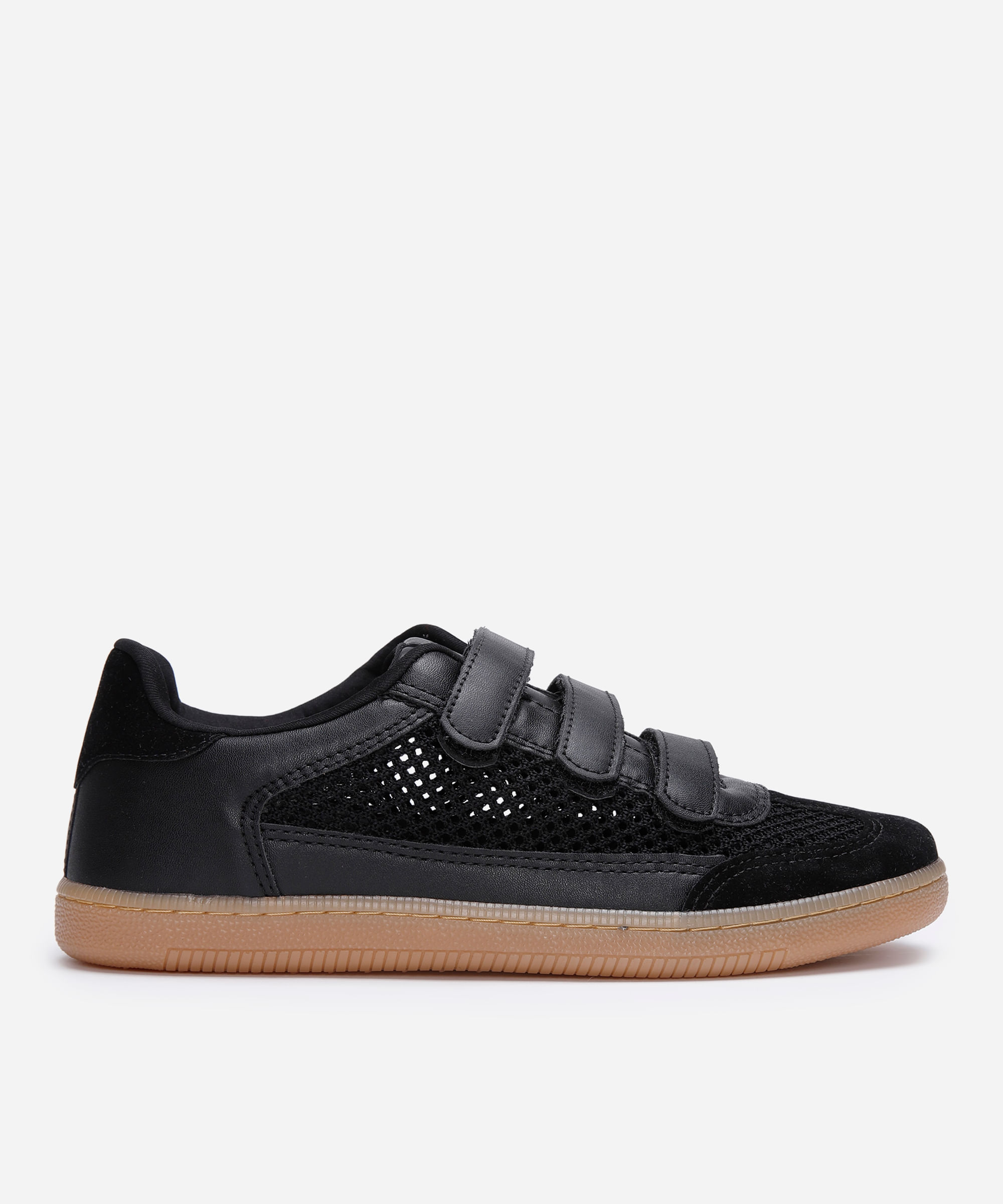 tênis casual com recortes e velcro preto