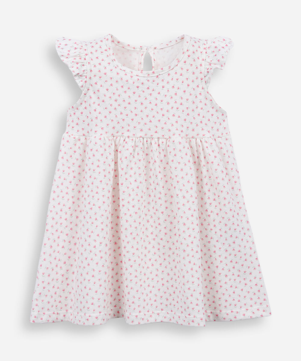 vestido infantil de algodão floral off white