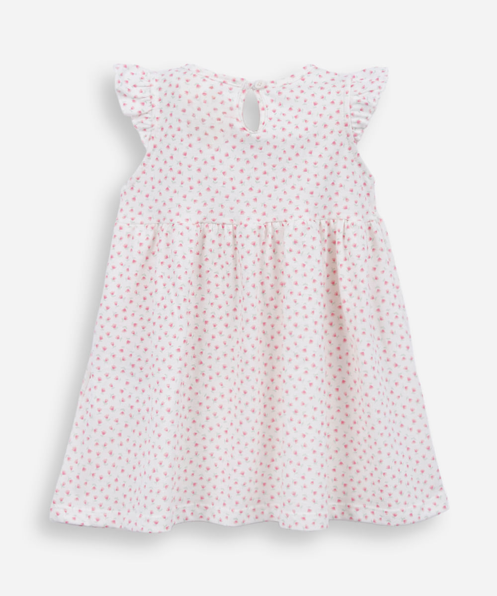 vestido infantil de algodão floral off white