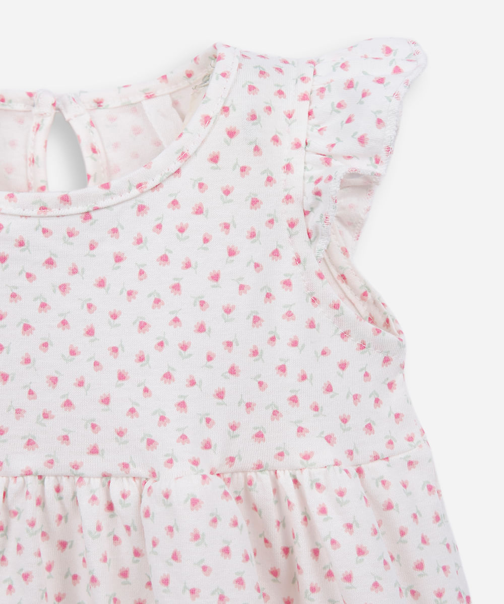 vestido infantil de algodão floral off white