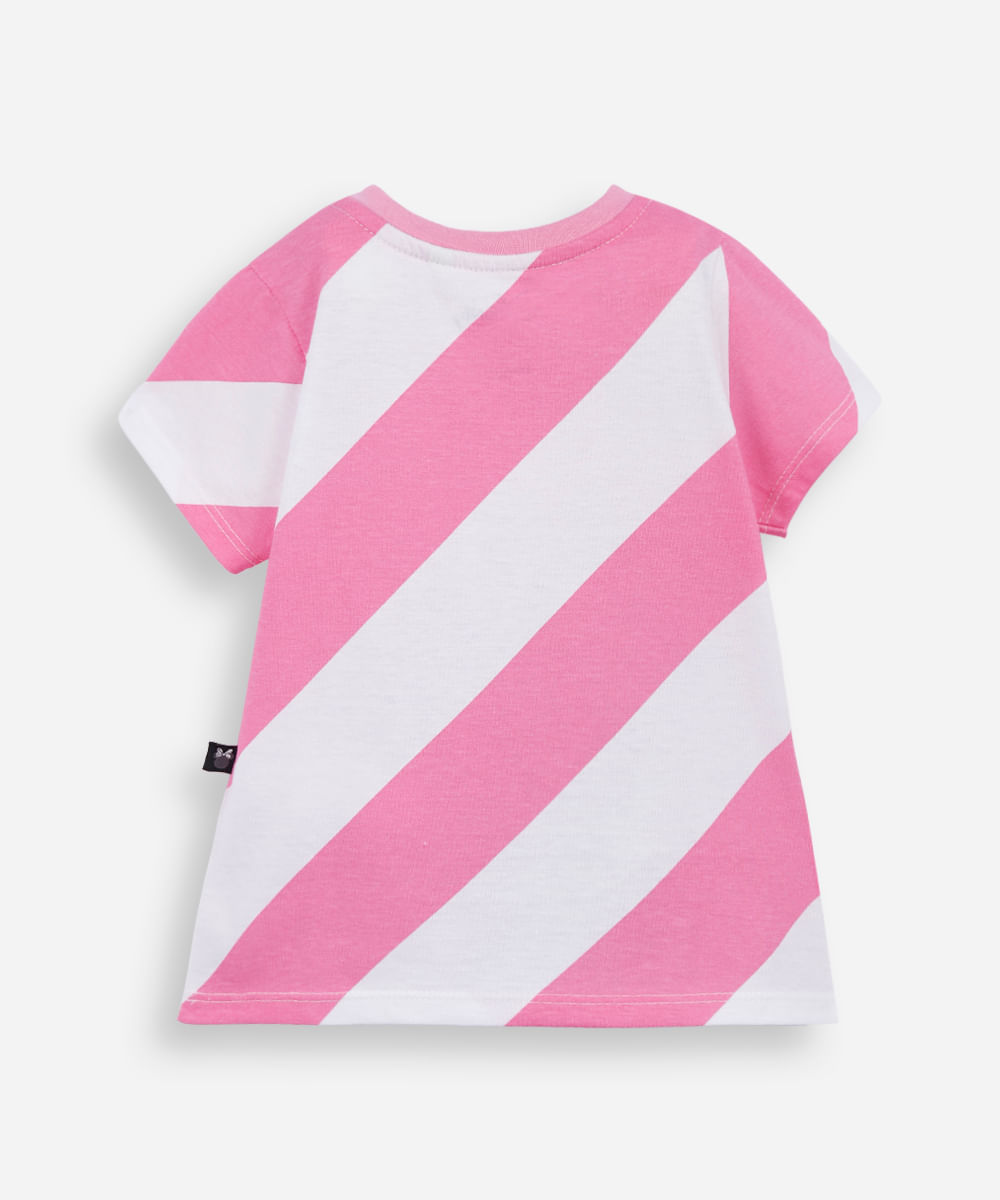 camiseta infantil de algodão minnie listrada rosa