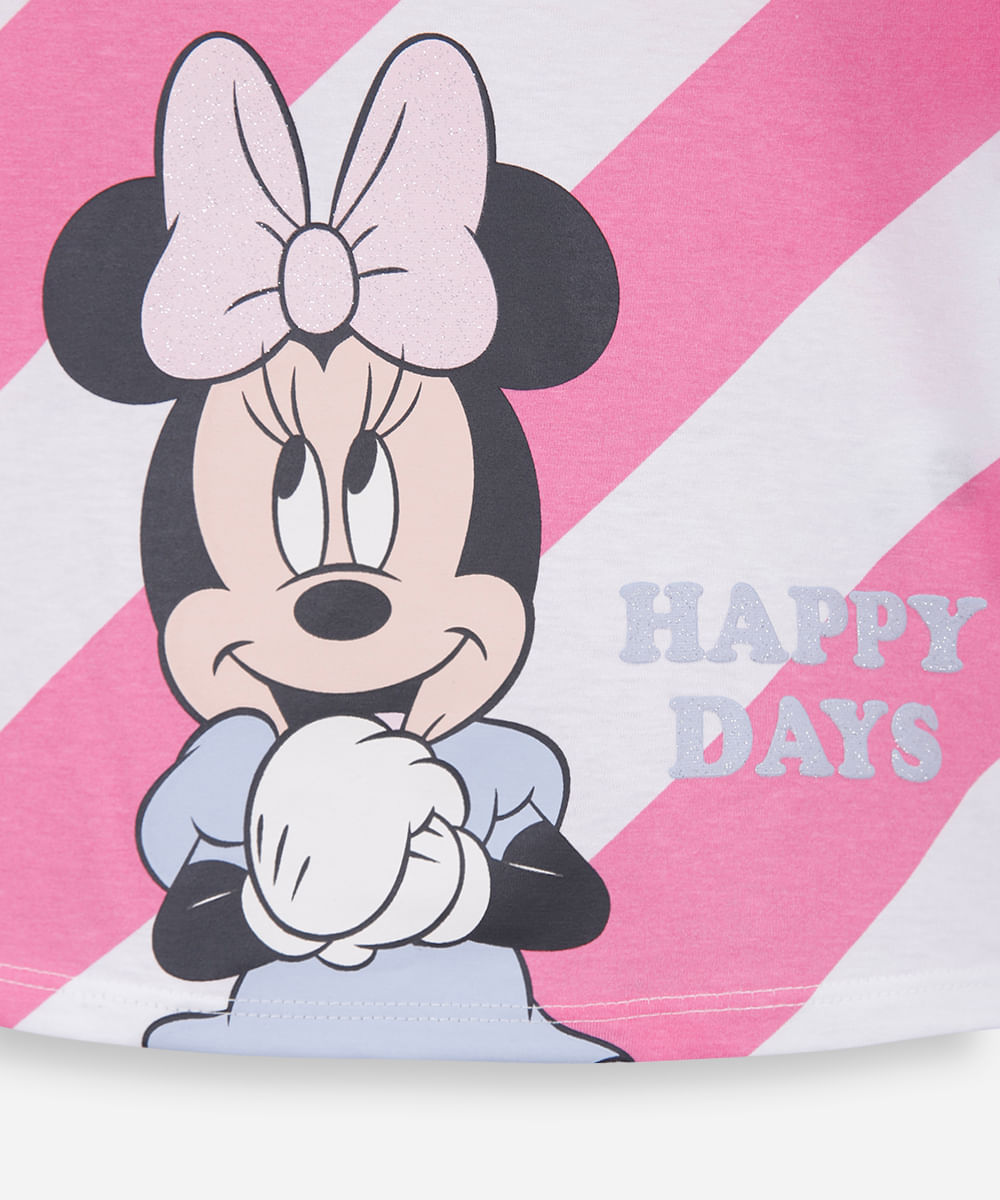 camiseta infantil de algodão minnie listrada rosa