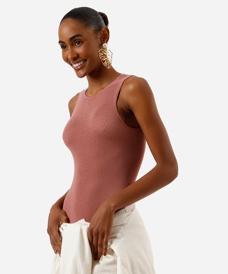 body cavado feminino de poliamida texturizado rosa