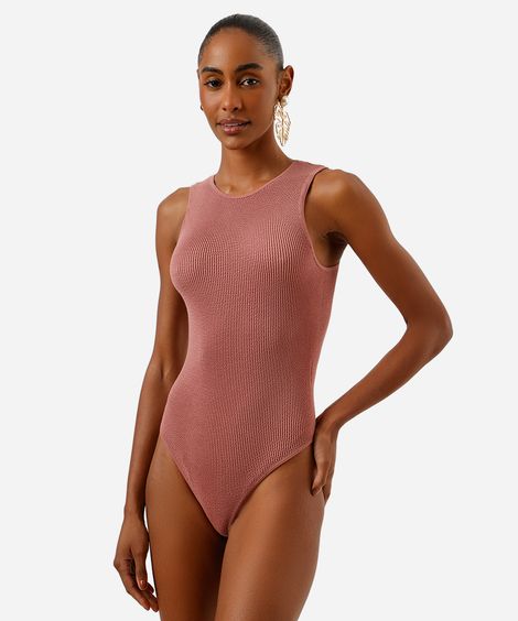 body cavado feminino de poliamida texturizado rosa