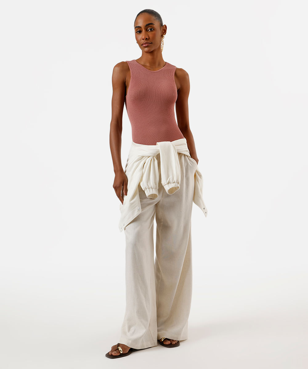 body cavado feminino de poliamida texturizado rosa