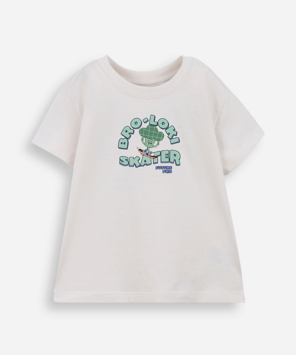 camiseta infantil de algodão brócolis bege