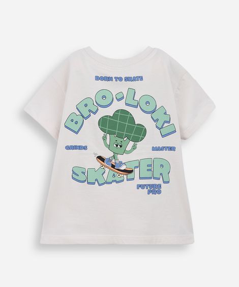 camiseta infantil de algodão brócolis bege