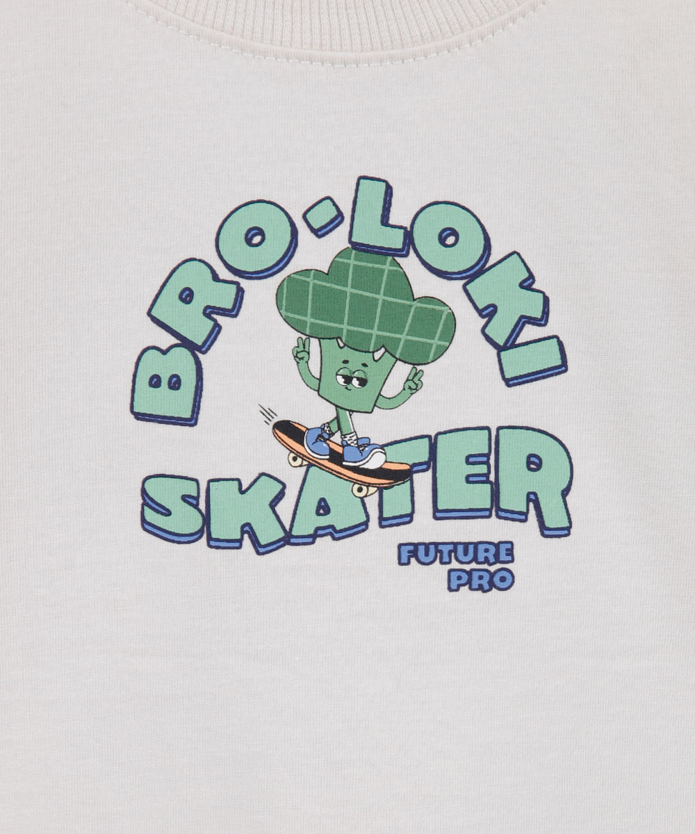 camiseta infantil de algodão brócolis bege