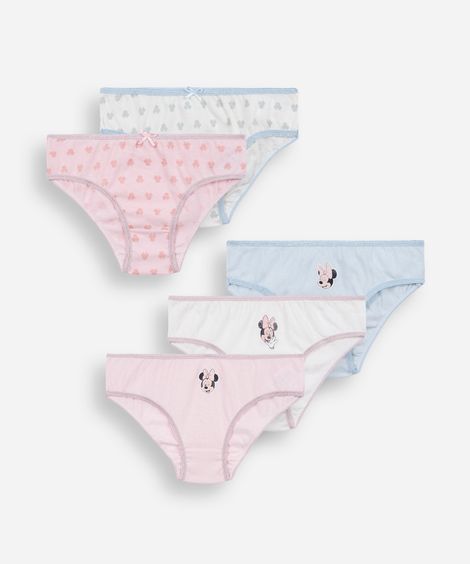 kit de 5 calcinhas infantis de algodão minnie colorido