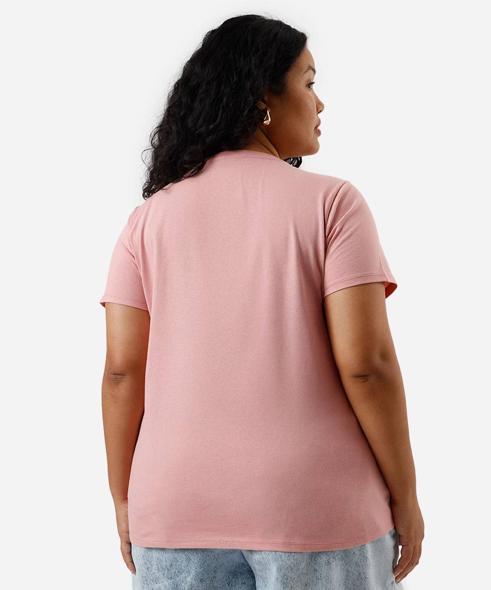 camiseta feminina de algodão hello kitty plus size rosa