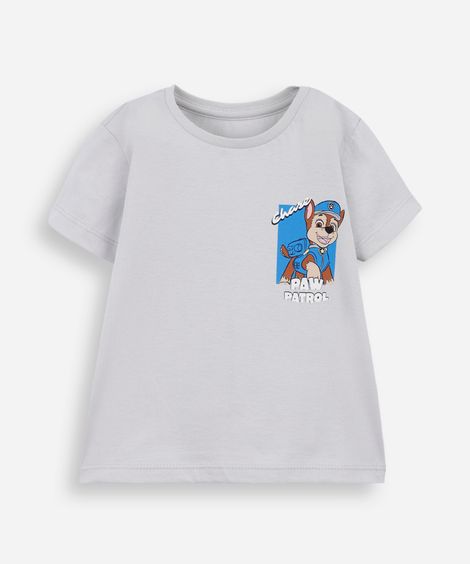 camiseta infantil de algodão patrulha canina cinza
