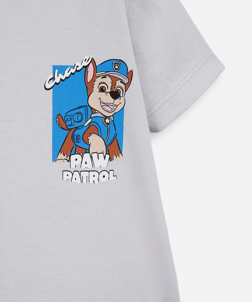 camiseta infantil de algodão patrulha canina cinza