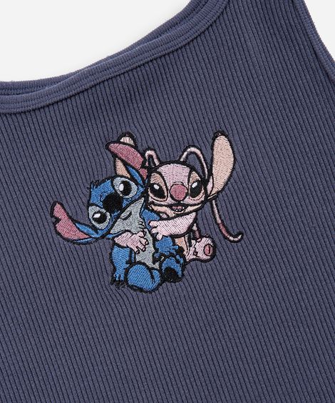 conjunto curto infantil canelado stitch e angel cinza