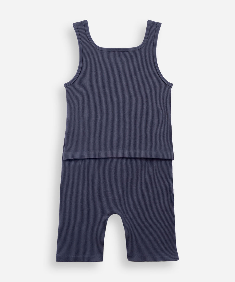 conjunto curto infantil canelado stitch e angel cinza