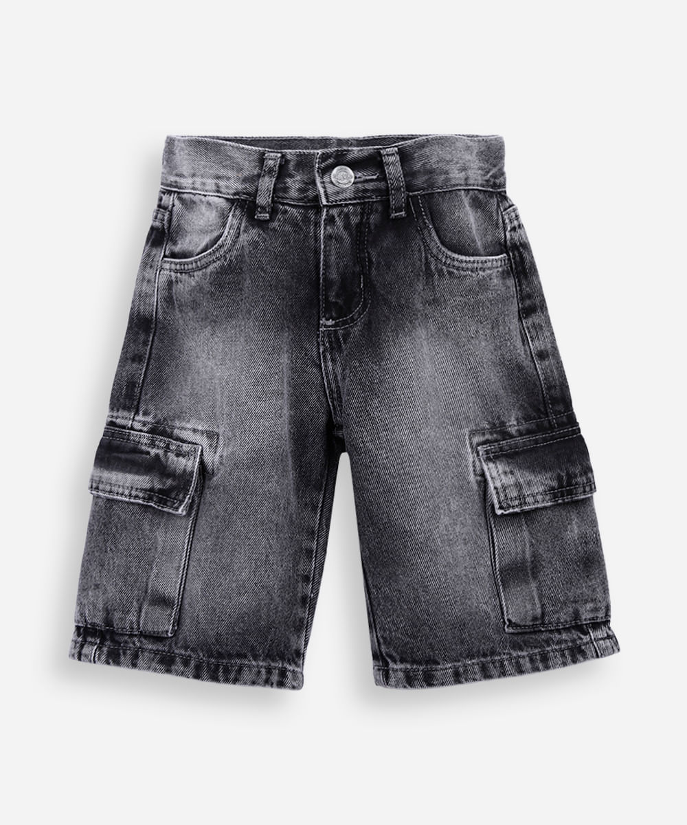 bermuda cargo infantil jeans cinza
