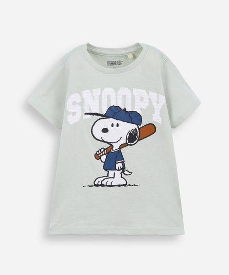 camiseta de algodão infantil texturizada snoopy verde