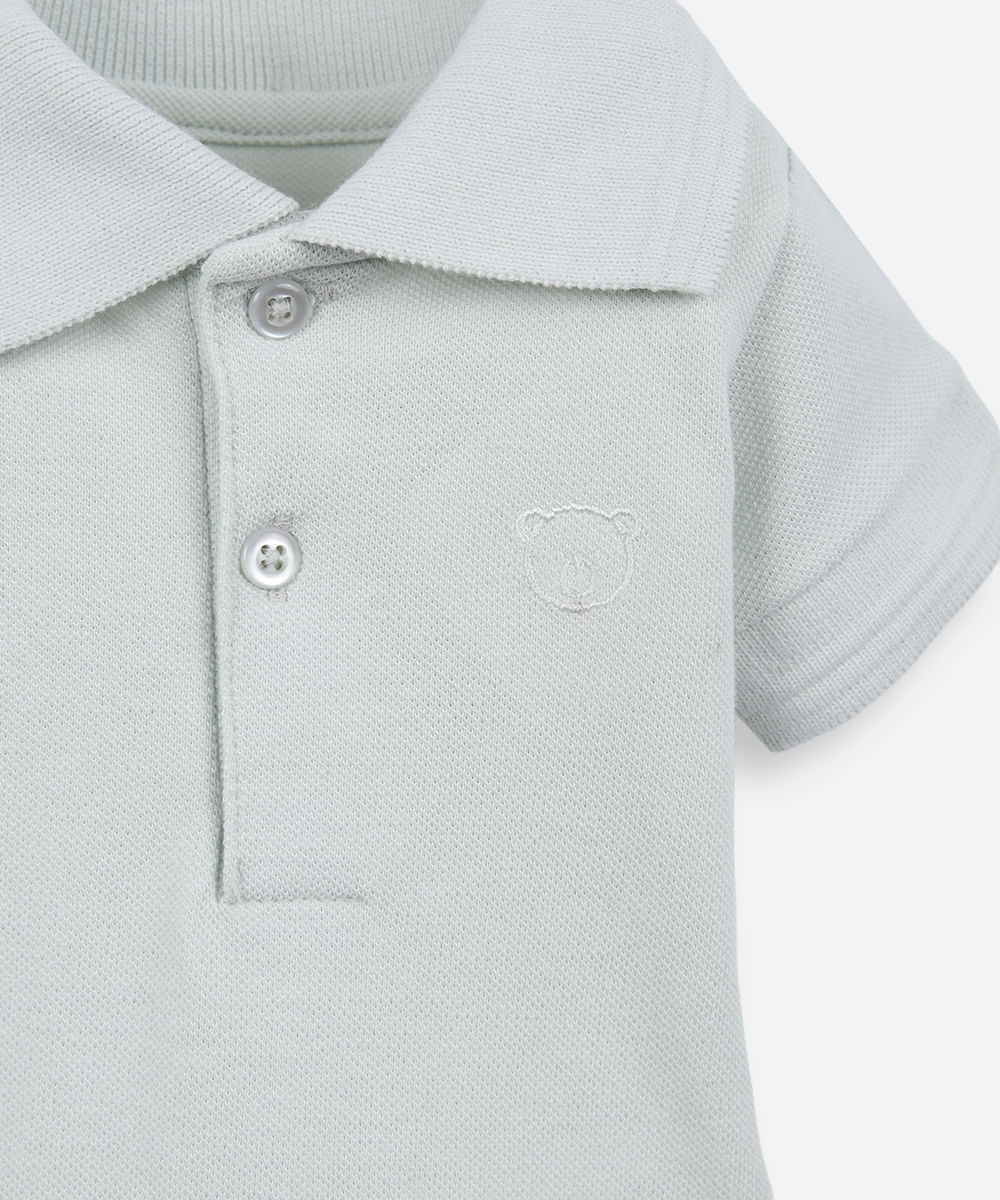 body polo infantil de algodão manga curta com bordado verde