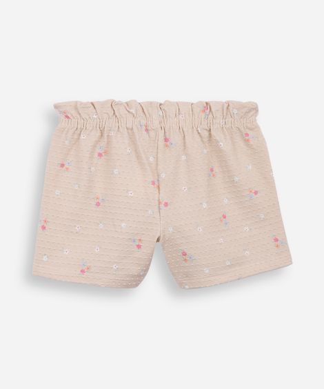 short infantil de algodão floral texturizado bege