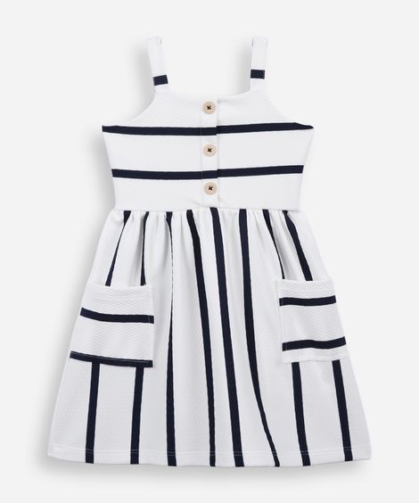 vestido infantil de algodão texturizado listrado azul