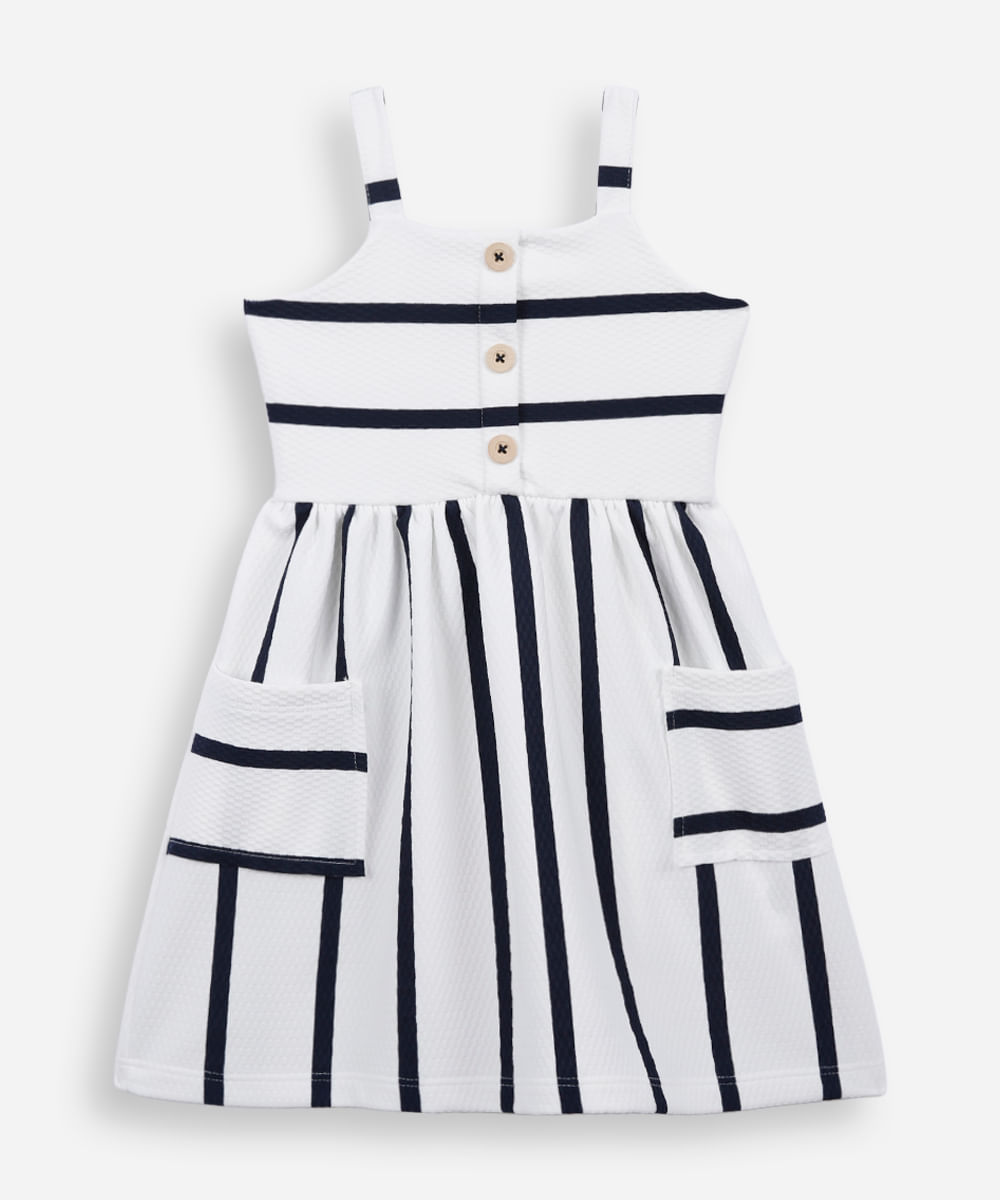 vestido infantil de algodão texturizado listrado azul