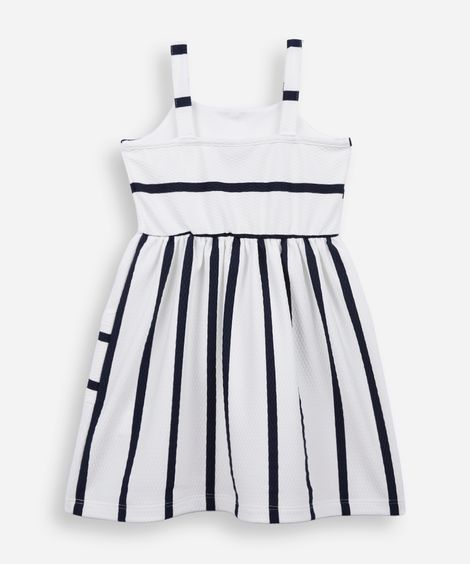 vestido infantil de algodão texturizado listrado azul