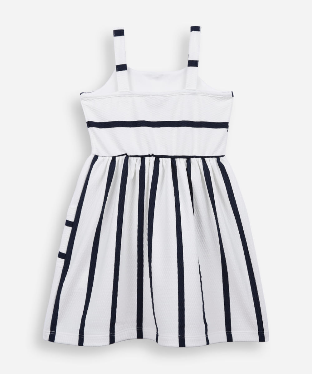 vestido infantil de algodão texturizado listrado azul
