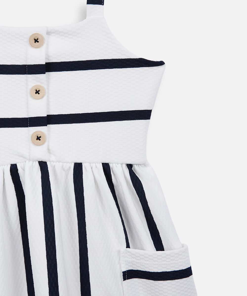vestido infantil de algodão texturizado listrado azul