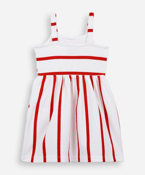 vestido infantil de algodão texturizado listrado vermelho