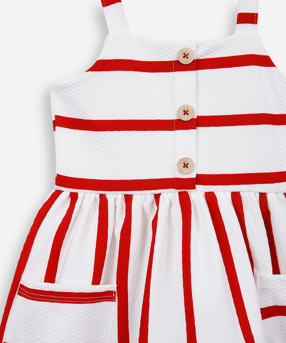 vestido infantil de algodão texturizado listrado vermelho