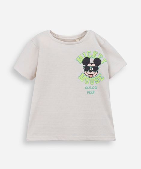 camiseta infantil com algodão mickey bege