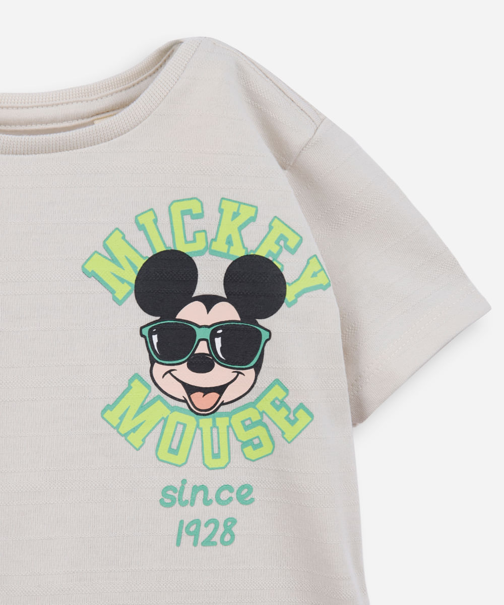 camiseta infantil com algodão mickey bege