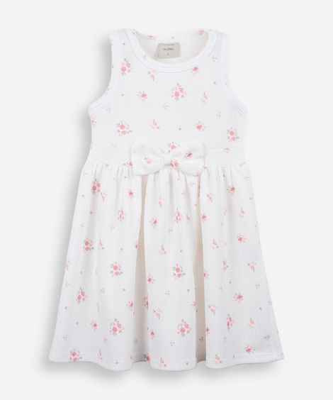 vestido infantil com laço texturizado floral colorido
